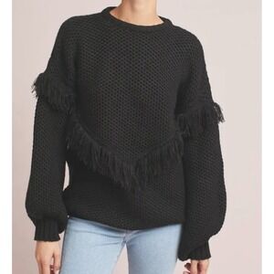 Andover Rue Stiic Fringed Pullover‎ From Anthropologie Black Size XS